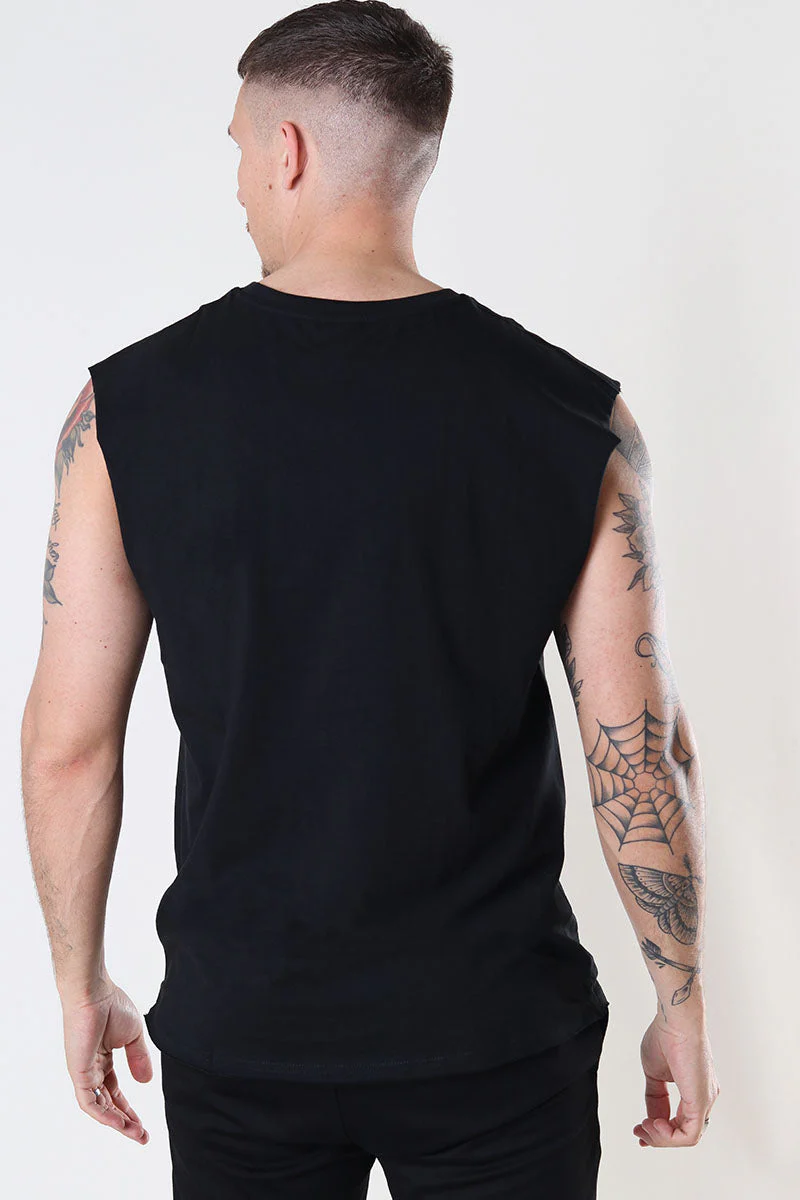 Urban Classics Open Edge Sleeveless Tee Black - Image 4