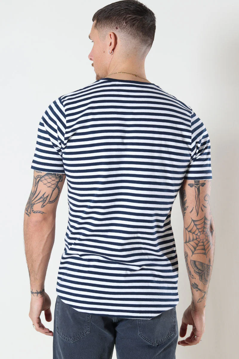 Basic Brand T-shirt Striped Navy/White - Image 4