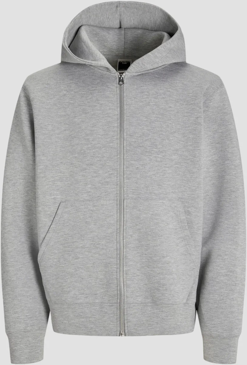 Jack & Jones Cover Scuba Sweat Zip Hoodie Light Grey Melange - Image 8