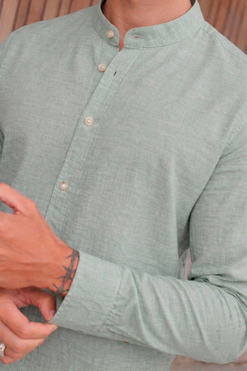Jack & Jones Summer Linen Blend Band Shirt L/S Ny Sage - Image 3