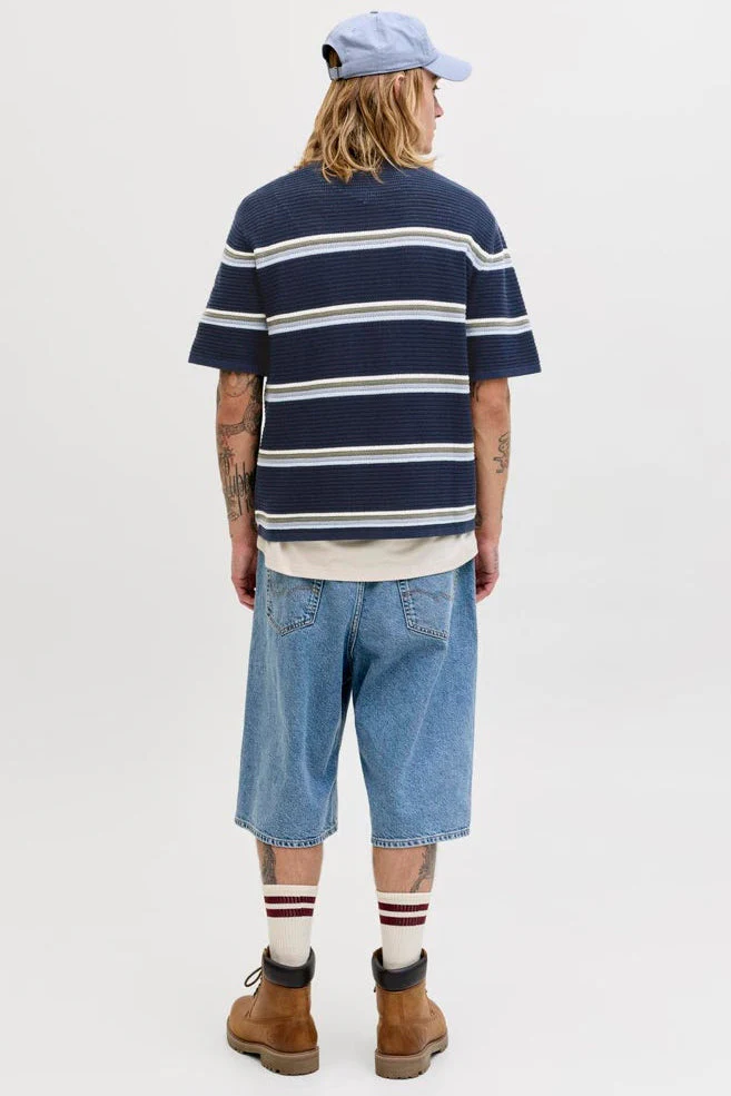 Jack & Jones Jormaine Knit Stripe Polo Sky Captain - Image 3