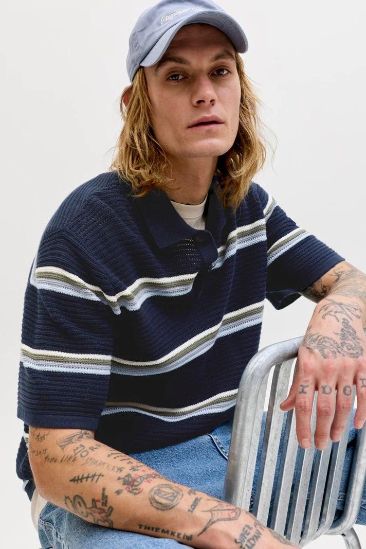 Jack & Jones Jormaine Knit Stripe Polo Sky Captain - Image 4