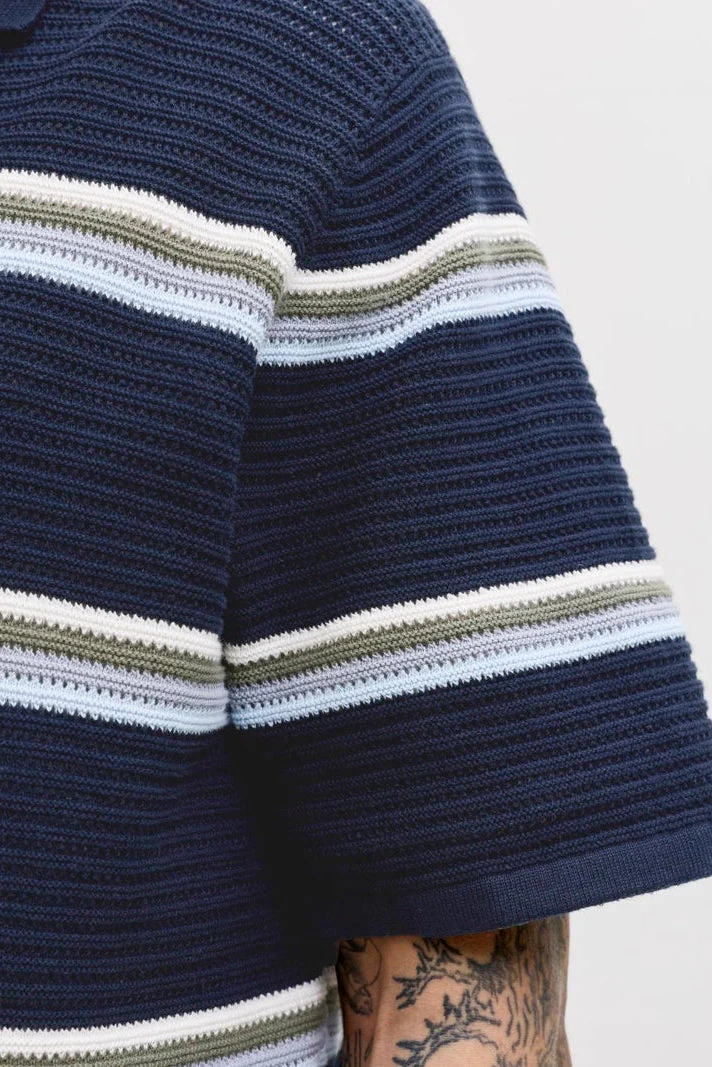 Jack & Jones Jormaine Knit Stripe Polo Sky Captain - Image 5