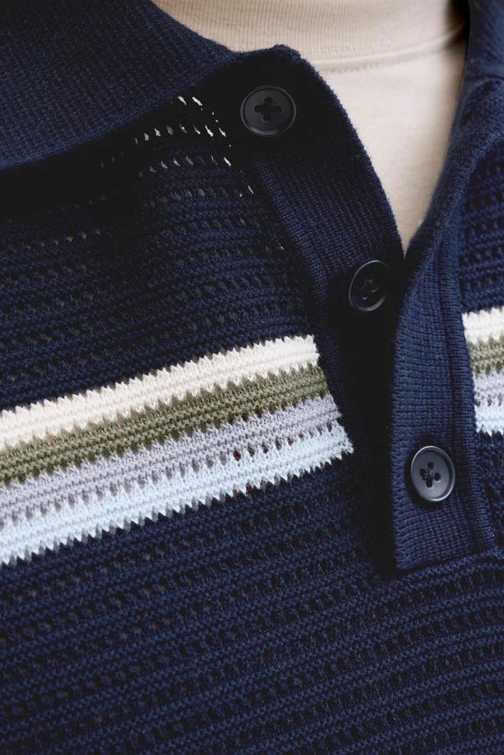 Jack & Jones Jormaine Knit Stripe Polo Sky Captain - Image 6