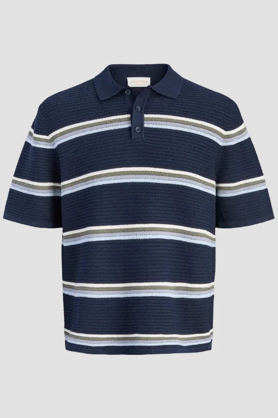 Jack & Jones Jormaine Knit Stripe Polo Sky Captain - Image 7