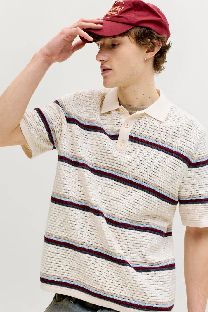 Jack & Jones Jormaine Knit Stripe Polo Sea Salt - Image 4