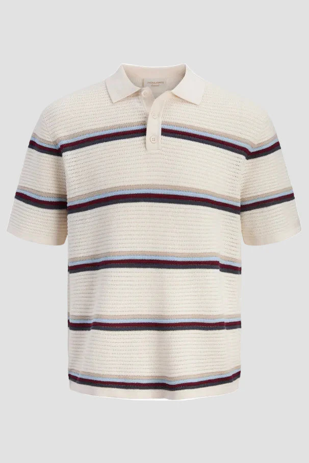 Jack & Jones Jormaine Knit Stripe Polo Sea Salt - Image 5