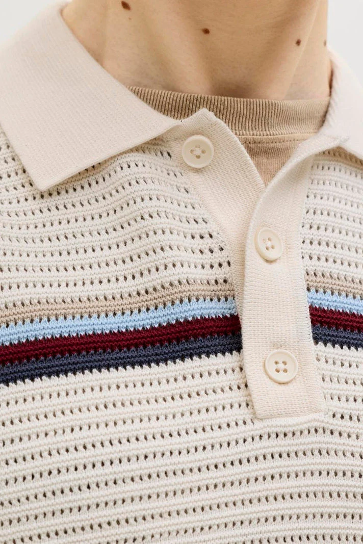 Jack & Jones Jormaine Knit Stripe Polo Sea Salt - Image 6
