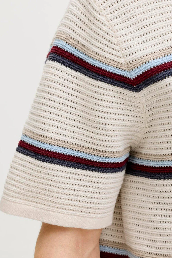 Jack & Jones Jormaine Knit Stripe Polo Sea Salt - Image 7