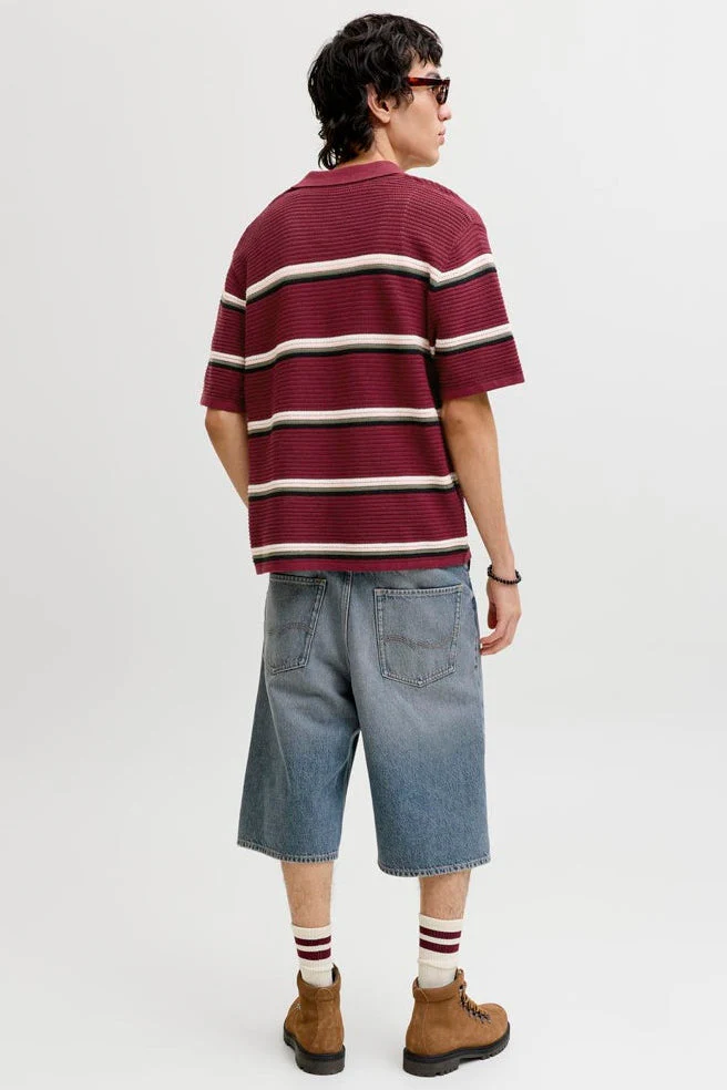 Jack & Jones Jormaine Knit Stripe Polo Cabernet - Image 3