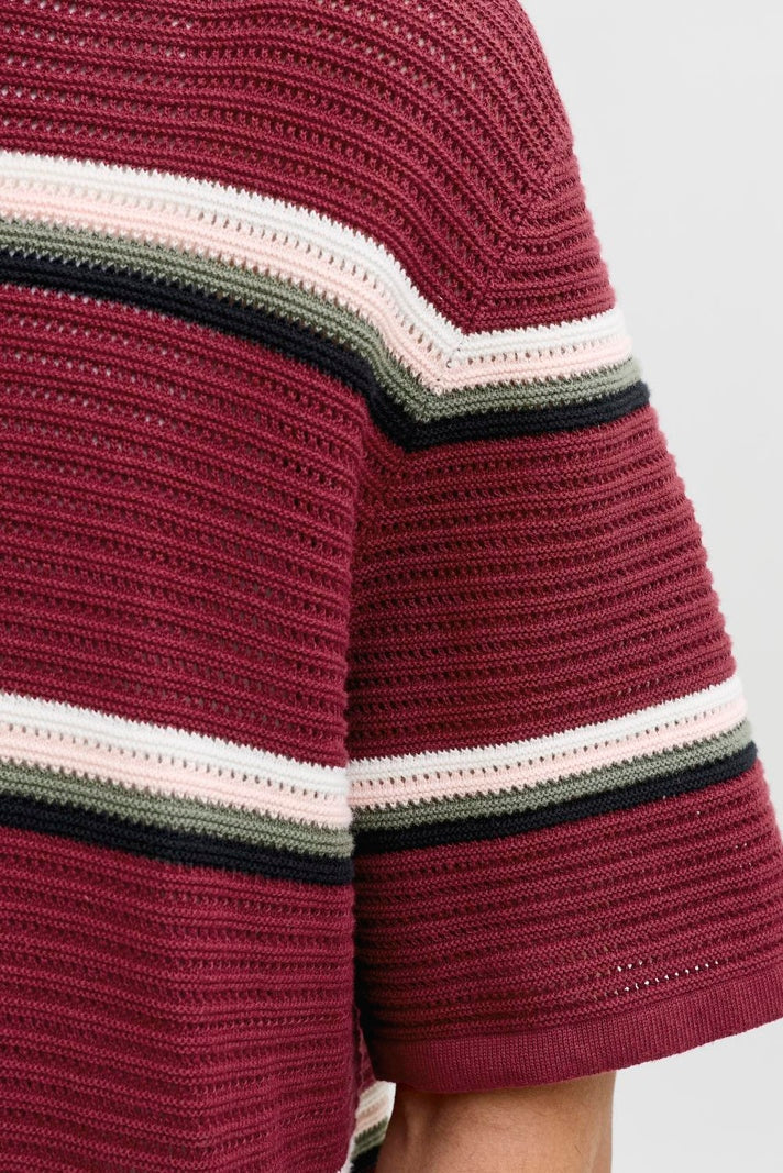 Jack & Jones Jormaine Knit Stripe Polo Cabernet - Image 5