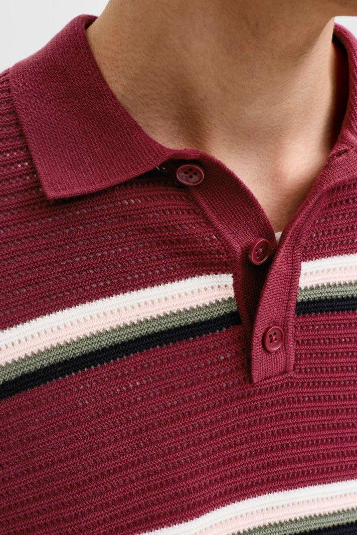 Jack & Jones Jormaine Knit Stripe Polo Cabernet - Image 6