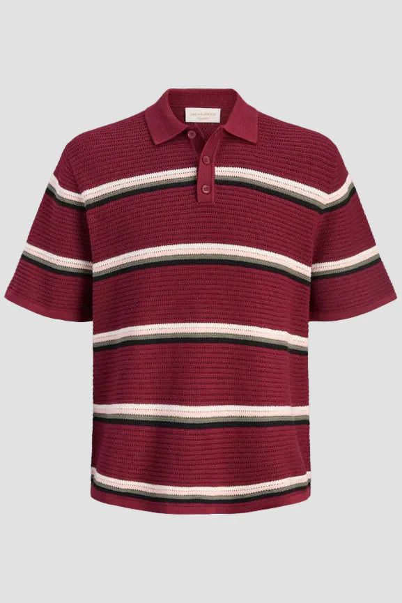 Jack & Jones Jormaine Knit Stripe Polo Cabernet - Image 7