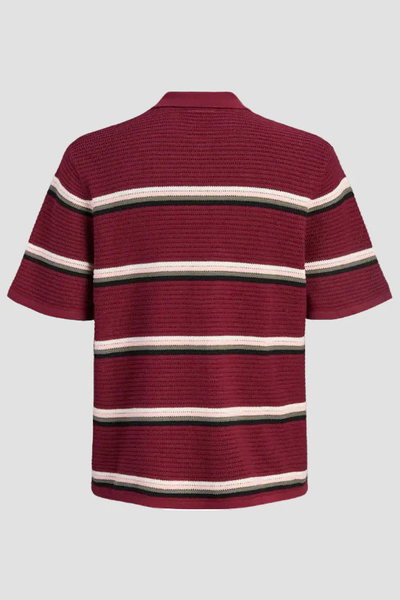 Jack & Jones Jormaine Knit Stripe Polo Cabernet - Image 8