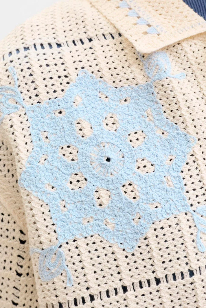 Jack & Jones Orchard Knit Crochet Polo Sea Salt - Image 5