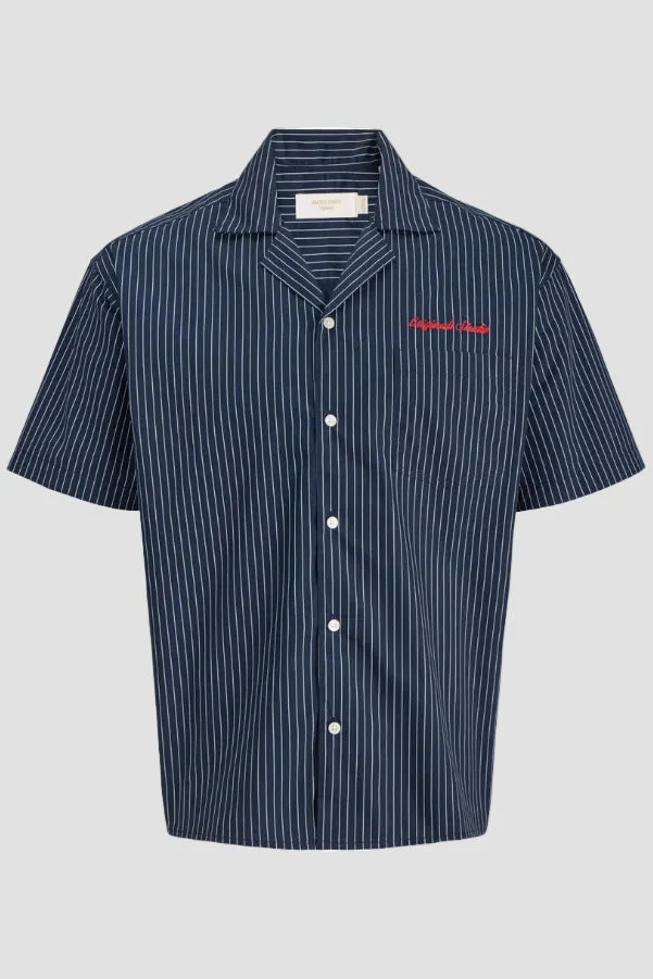 Jack & Jones Menton Poplin Stripe Resort Shirt SS Sky Captain - Image 7