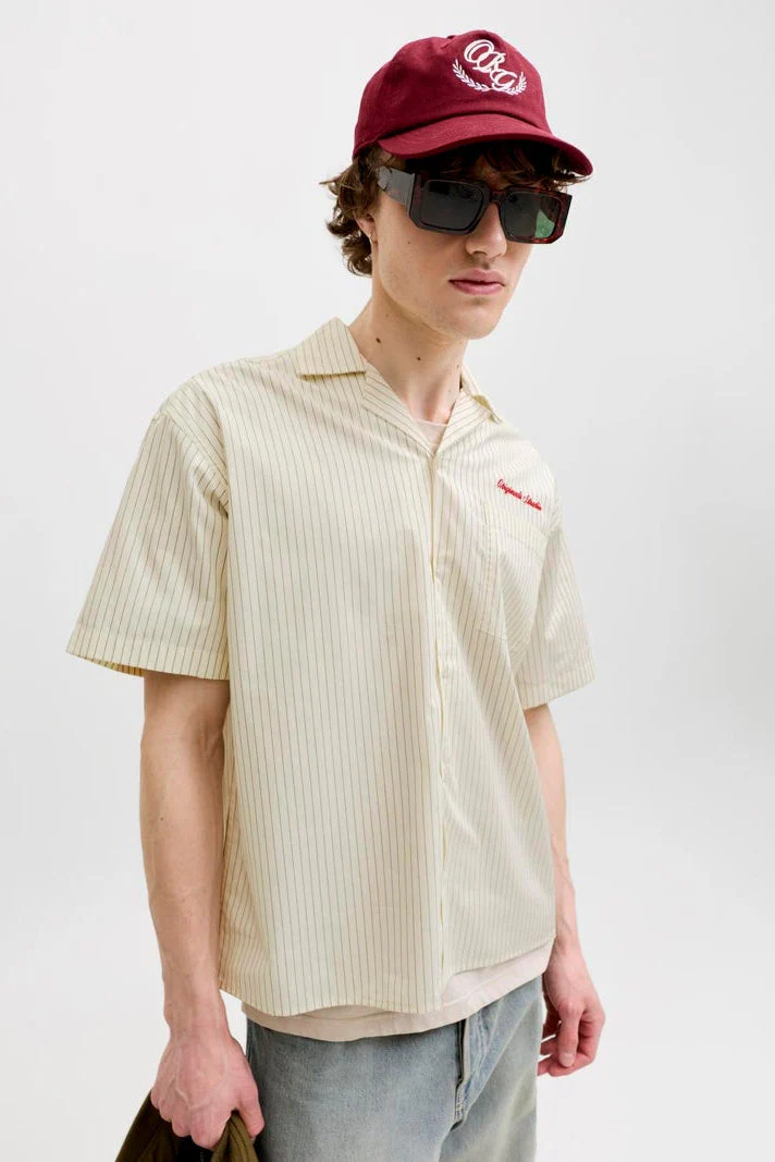 Jack & Jones Menton Poplin Stripe Resort Shirt SS Cloud Dancer - Image 4