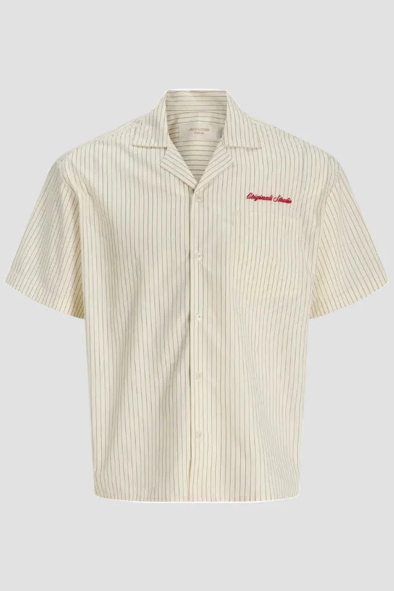 Jack & Jones Menton Poplin Stripe Resort Shirt SS Cloud Dancer - Image 7
