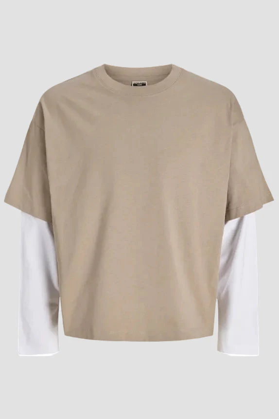 Jack & Jones Cobiarritz Doublelayer Tee LS Styd SS26 Crockery - Image 7