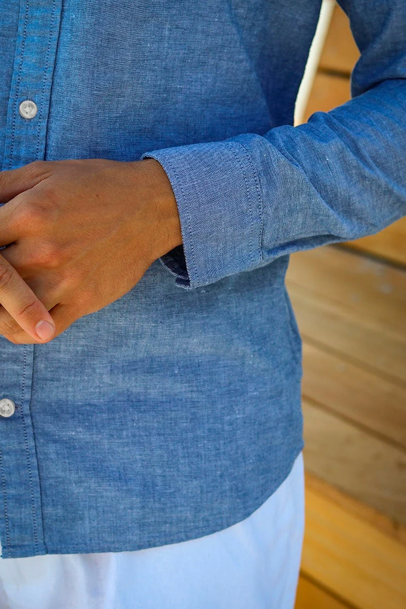 Selected Slim Sun Linen Shirt LS Medium Blue Denim - Image 4