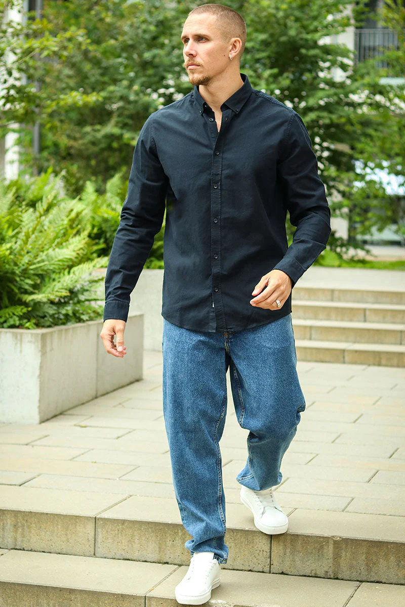 Solid Val Oxford Stretch Shirt LS Black - Image 2