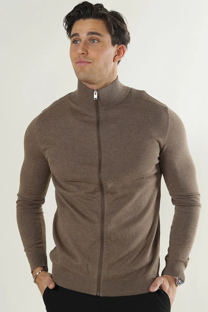 Selected BERG FULL ZIP CARDIGAN Teak Melange - Image 4