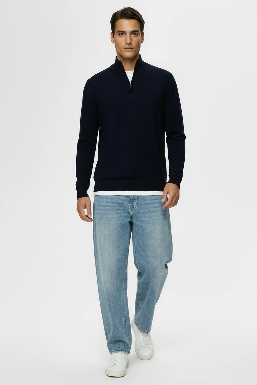 Selected Berg Half Zip Knit Navy Blazer Melange - Image 2