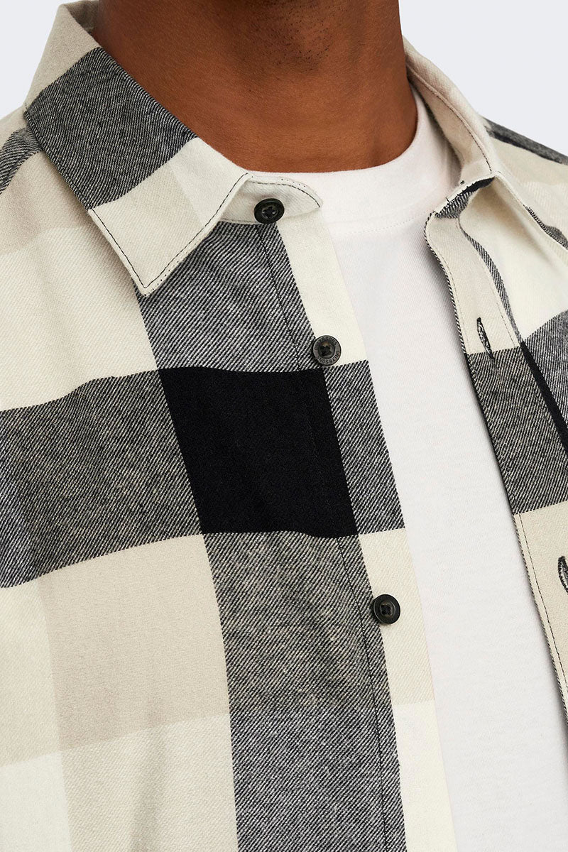 ONLY & SONS GUDMUND LS CHECK SHIRT Star White - Image 3