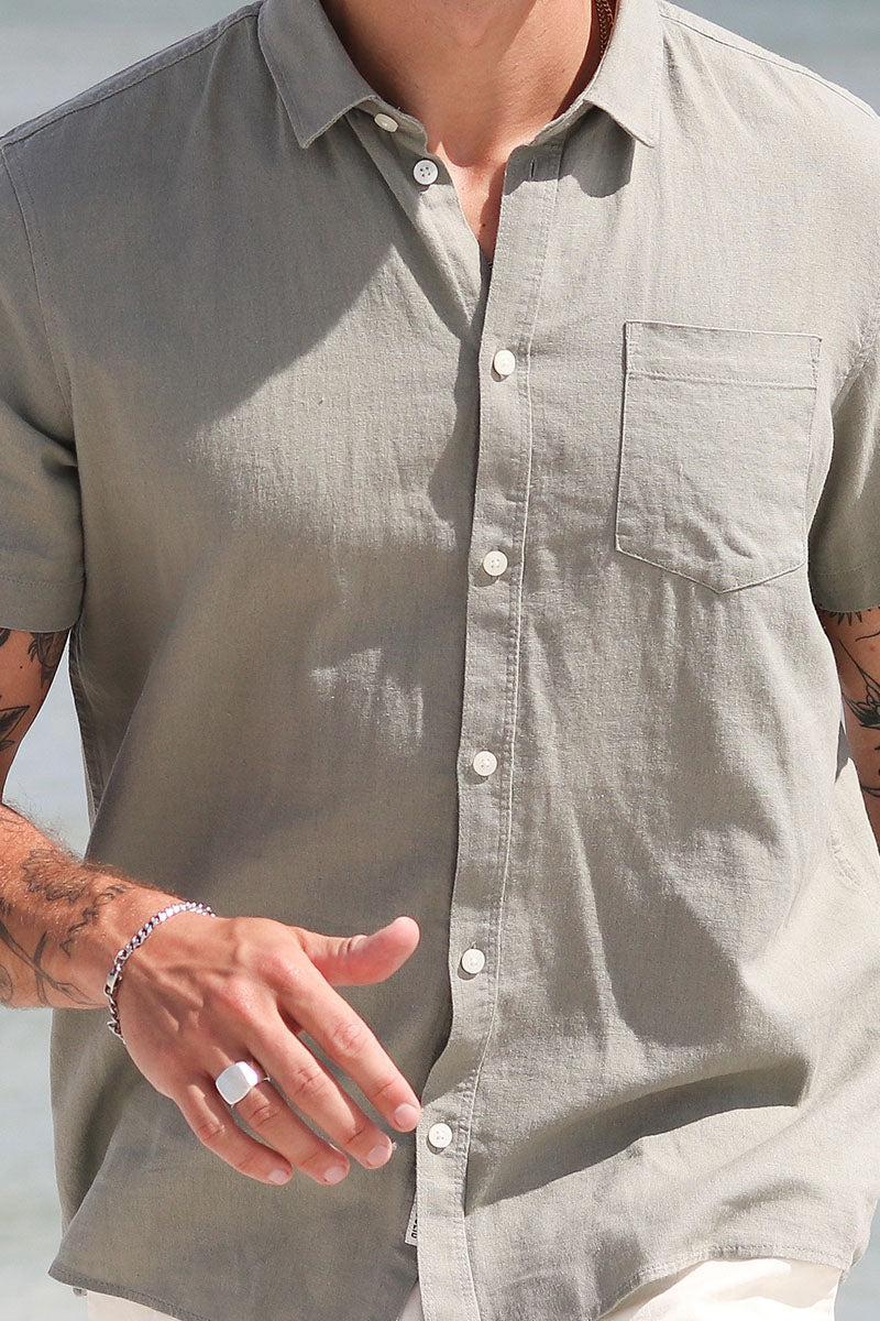 Solid Allan SS Linen Shirt Vetiver - Image 3