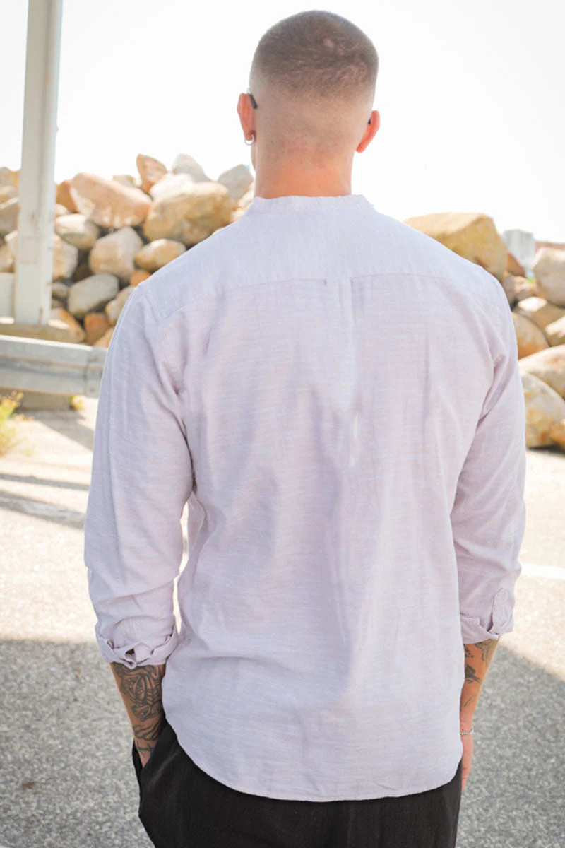ONLY & SONS ONSCAIDEN LS SOLID LINEN MAO SHIRT NOOS Chinchilla - Image 4