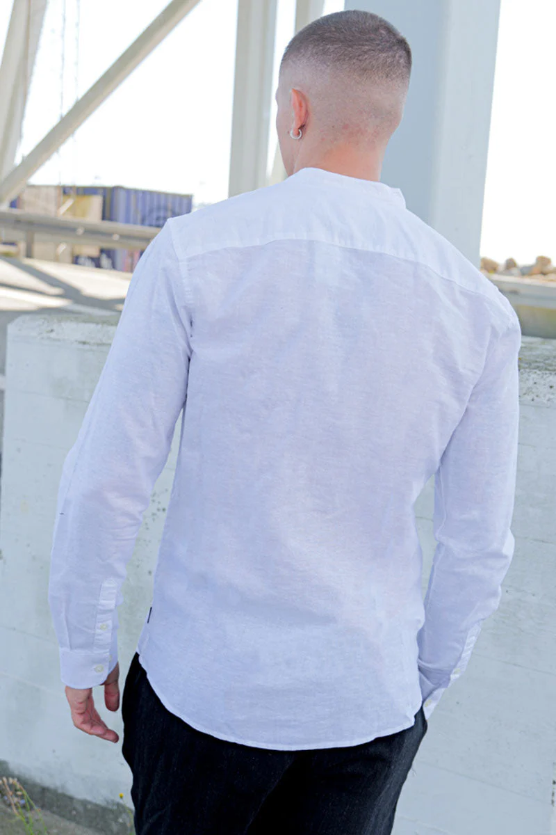 ONLY & SONS ONSCAIDEN LS SOLID LINEN MAO SHIRT NOOS White - Image 4