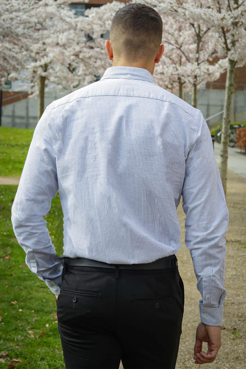 Clean Cut Copenhagen Oxford Stretch Stripe L/S Navy Striped - Image 4
