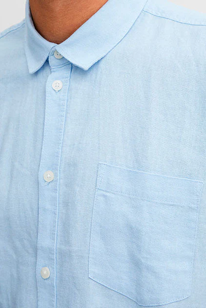 Solid Allan SS Linen Shirt Chambray Blue - Image 3