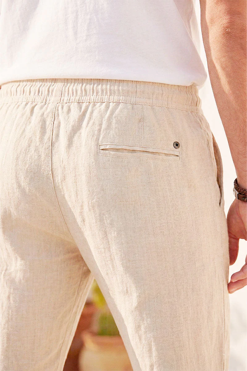 Solid TAIZ LINEN PANTS Oatmeal - Image 3