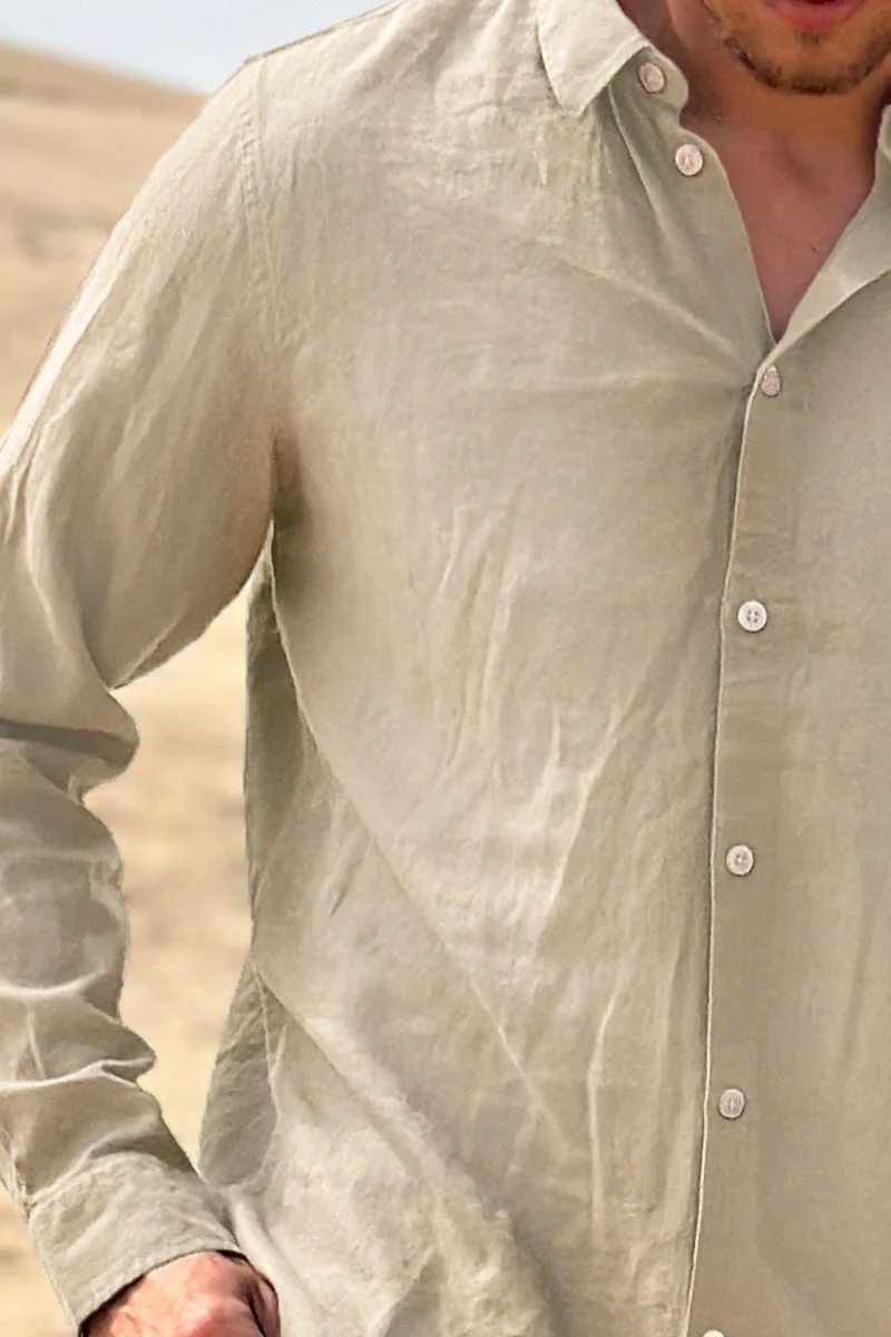 Solid Enea Allan Linen Shirt LS Oatmeal - Image 3
