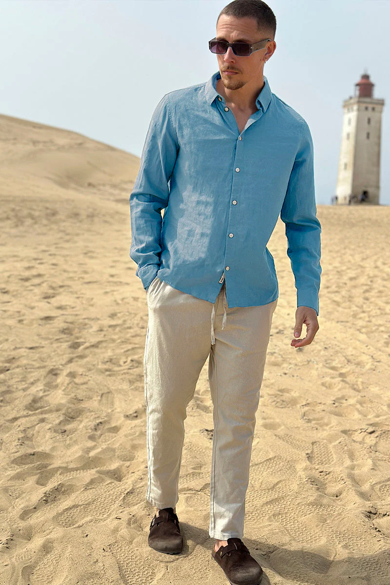 Solid Enea Allan Linen Shirt LS Chambray Blue - Image 2