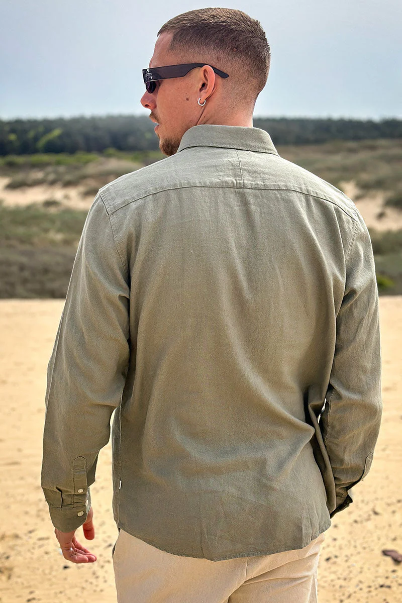 Solid Enea Allan Linen Shirt LS Vetiver - Image 4