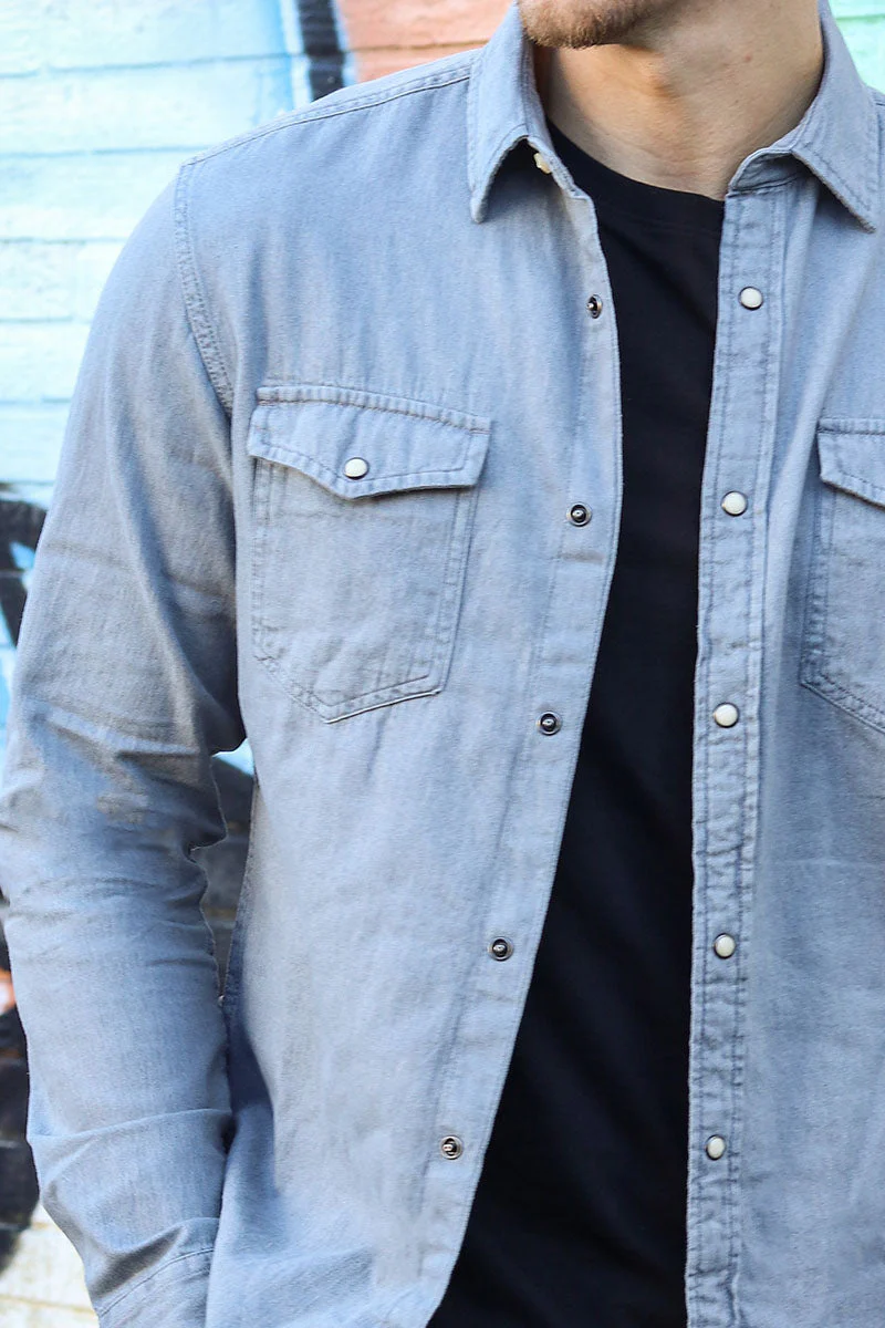 Jack & Jones SHERIDAN SHIRT L/S Light Grey Denim - Image 3