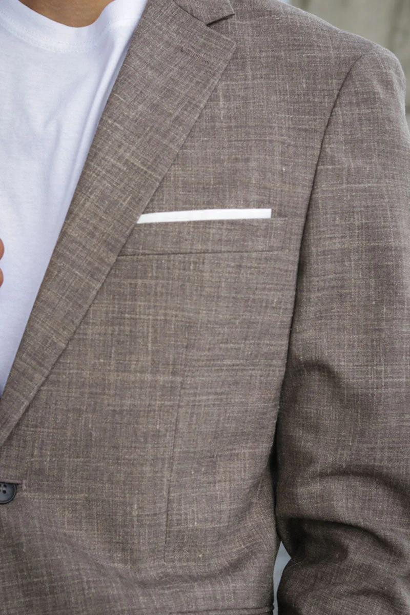 Selected SLIM OASIS LINEN BLAZER Dark Sand Melange - Image 3