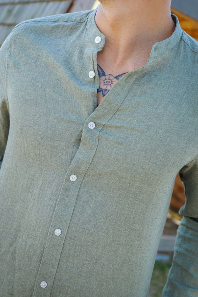 ONLY & SONS CAIDEN LS SOLID LINEN MAO SHIRT Swamp - Image 3