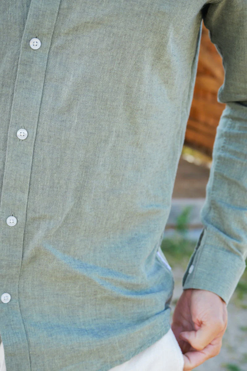 ONLY & SONS CAIDEN LS SOLID LINEN MAO SHIRT Swamp - Image 4
