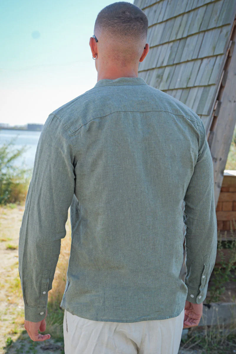 ONLY & SONS CAIDEN LS SOLID LINEN MAO SHIRT Swamp - Image 5