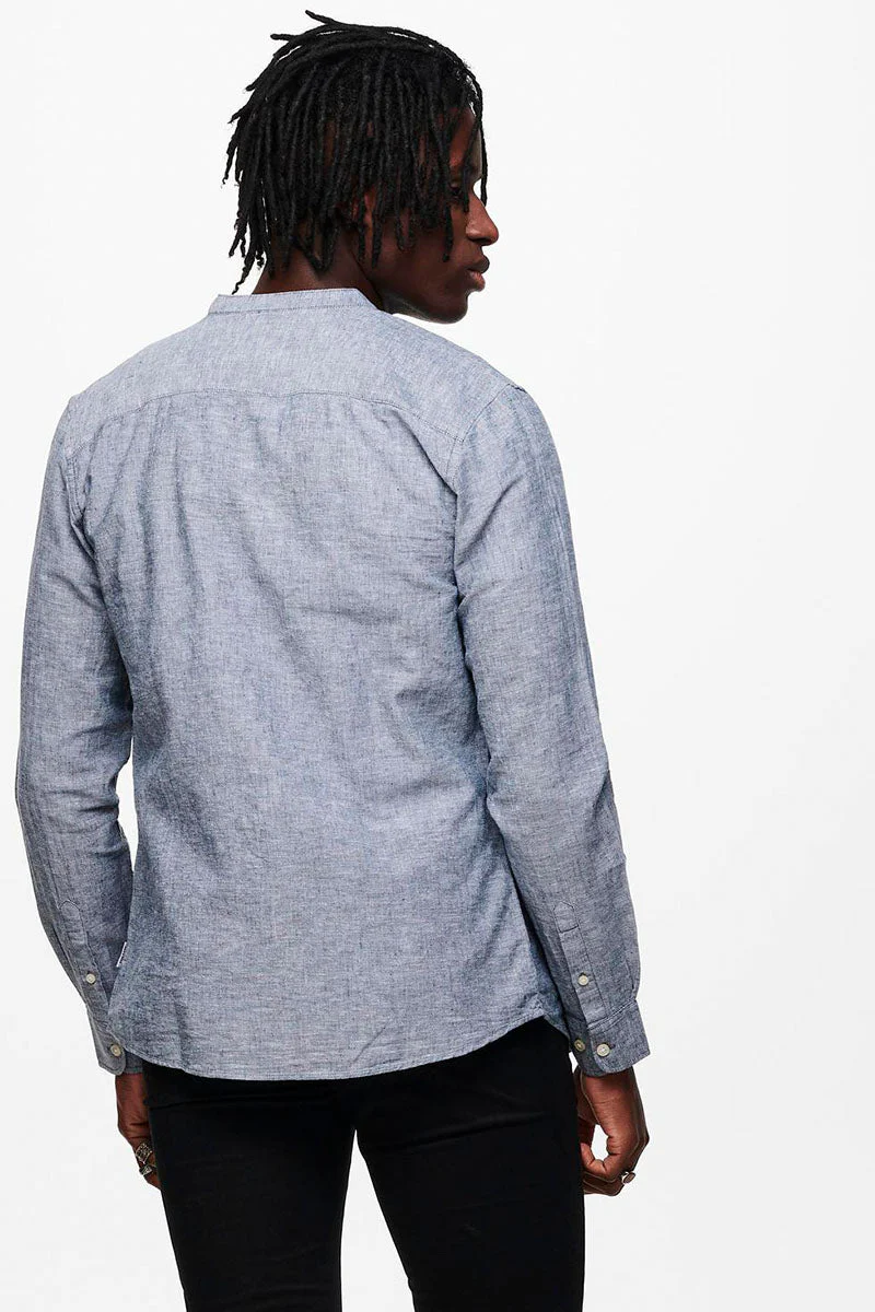 ONLY & SONS CAIDEN LS SOLID LINEN MAO SHIRT Dress Blues - Image 5