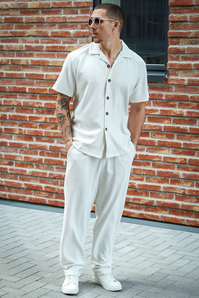 Selected Relax Plisse Resort SS Shirt Egret - Image 2