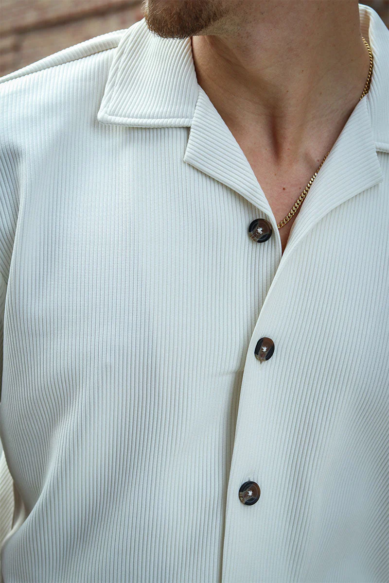 Selected Relax Plisse Resort SS Shirt Egret - Image 3