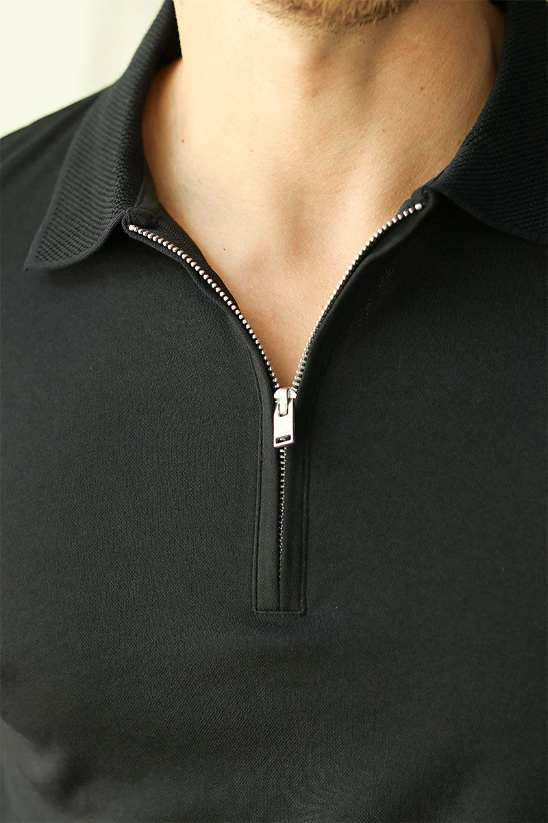 Selected Fave Zip Polo SS Black - Image 5