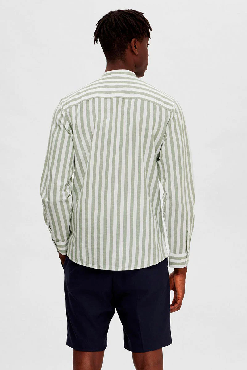 Selected SLHSLIMNEW-LINEN SHIRT LS BAND W Desert Sage Stripes - Image 5