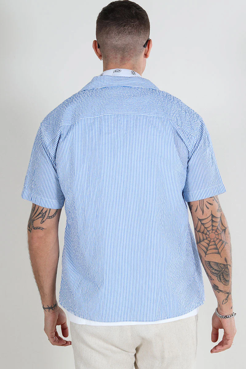 Jack & Jones Aydan Seersucker Resort Shirt SS Cashmere Blue - Image 4