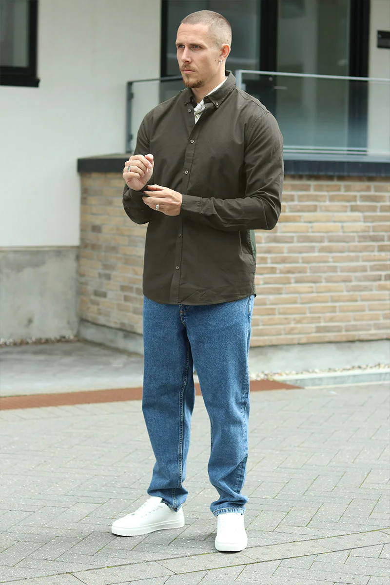 Solid Val Oxford Stretch Shirt LS Forest Night - Image 2