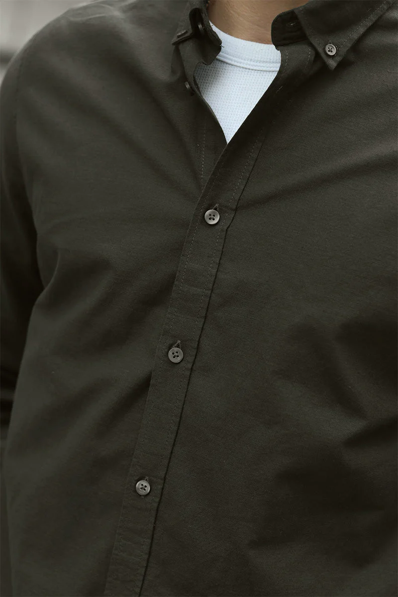 Solid Val Oxford Stretch Shirt LS Forest Night - Image 3